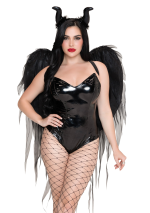 2 Pc Dark Enchantress Chiffon Wings and Horn Headband Black - Image 2