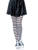 Nylon Striped Tights Black White Os