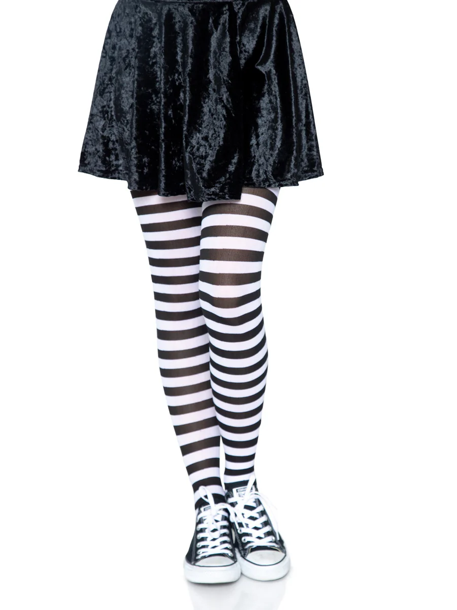 GKnWRQxO Nylon Striped Tights Black White Os - Image 1