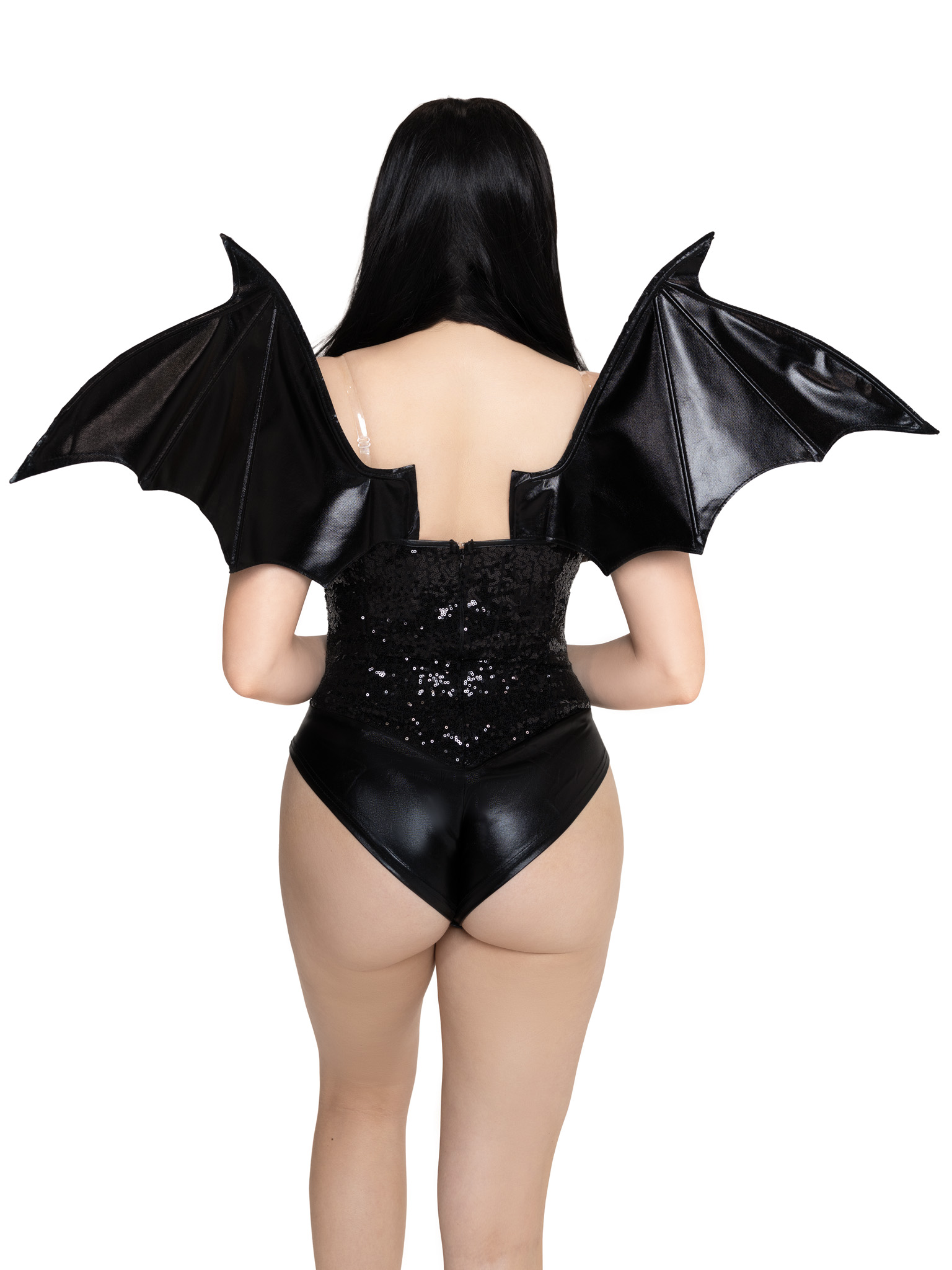 1CraZmgO Wet Look Strapless Bat Wings Black - Image 1