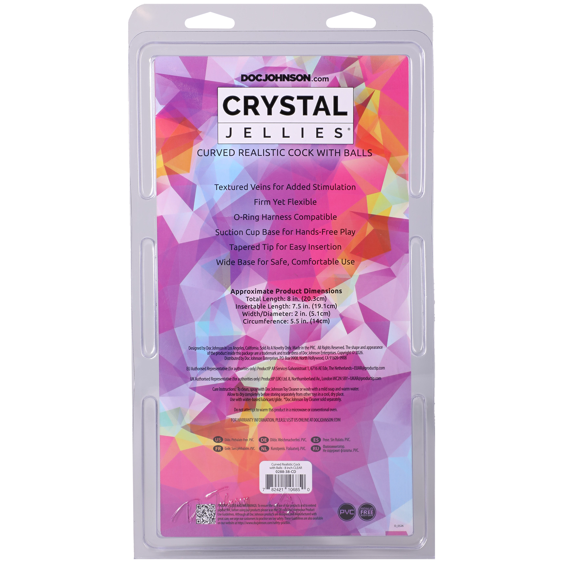 CIYQ6FVg Crystal Jellies - Curved Realistic Cock With Balls - 8 Inch Clear - Image 1