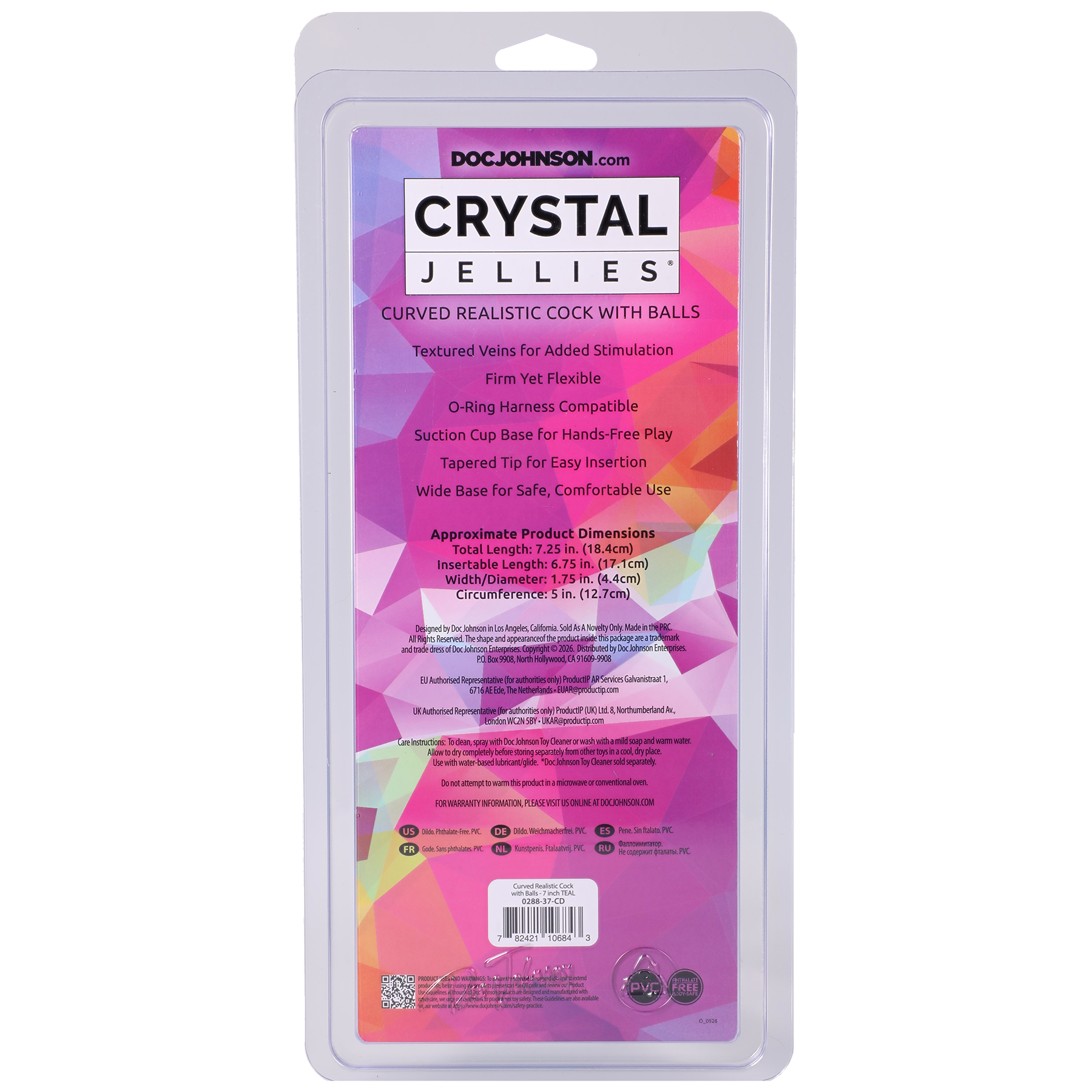 qXfNdBoS Crystal Jellies - Curved Realistic Cock With Balls - 7 Inch Teal - Image 1