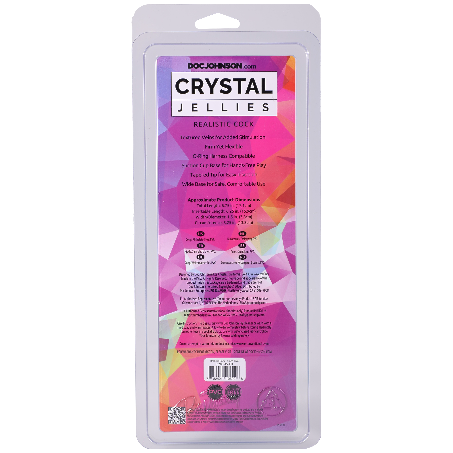 tejSeqFm Crystal Jellies - Realistic Cock - 7 Inch Teal - Image 1