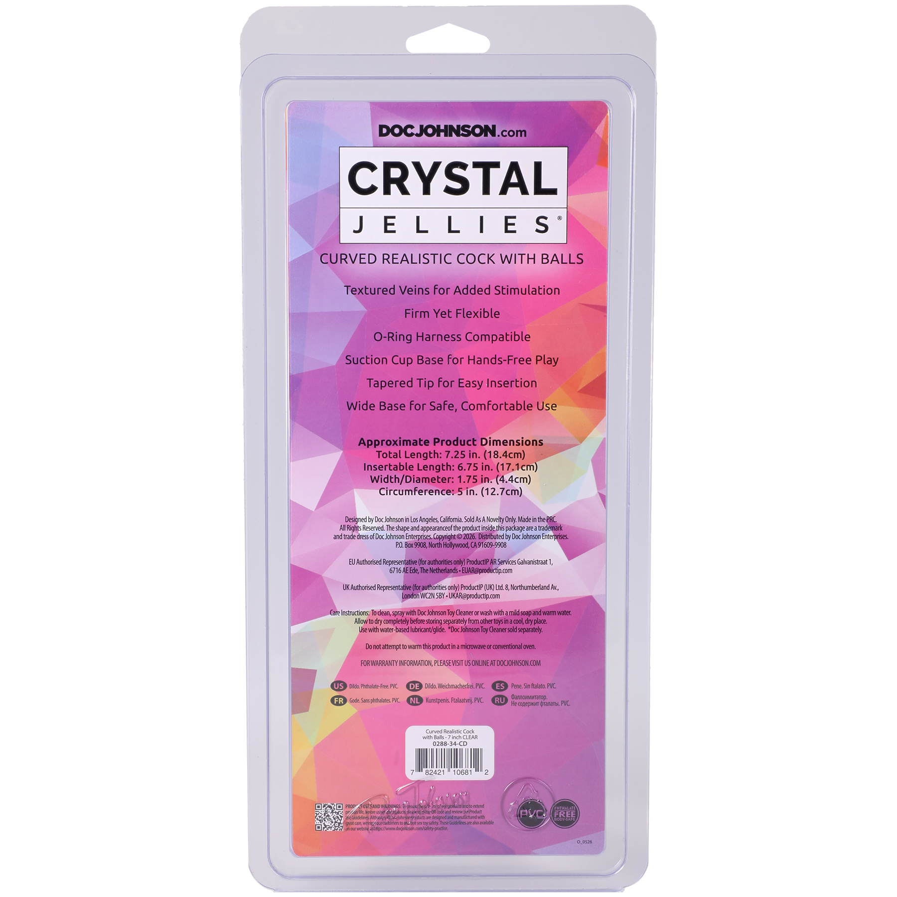 xGQ6V0vW Crystal Jellies - Curved Realistic Cock With Balls - 7 Inch Clear - Image 1