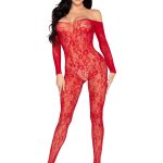 Lace Lingerie Jumpsuit - Os - Red