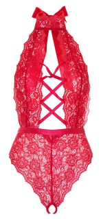 Floral Lace Crotchless Teddy - 1x/2x - Red - Image 3