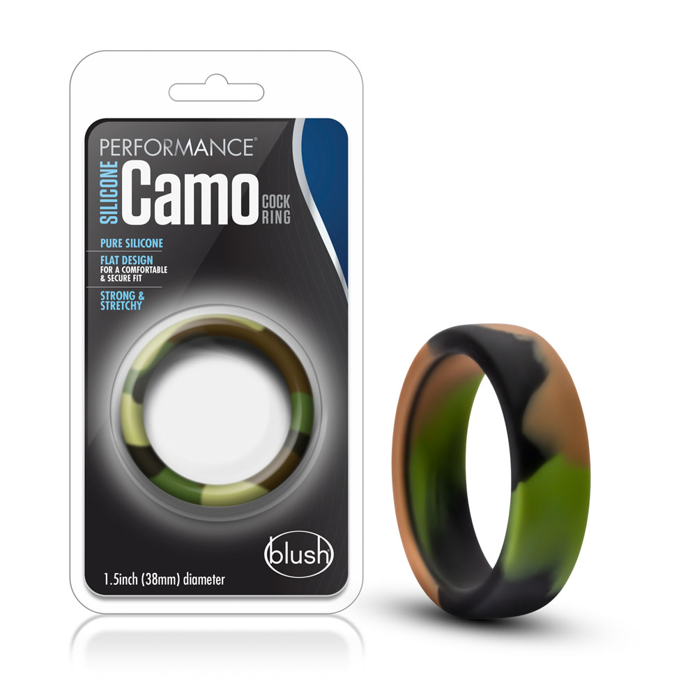 www.blushnovelties.com Performance - Silicone Camo Cock Ring - Green Camoflauge - Image 1