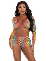 3 Pc Net Bra Top With Shrug and Boy Shorts - One Size - Multicolor - Image 3