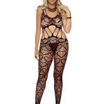 Heart Net Bodystocking With Open Crotch Black Qs