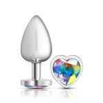 Clear Iridescent Heart Gem Silver Metal Plug - Lg - Image 2