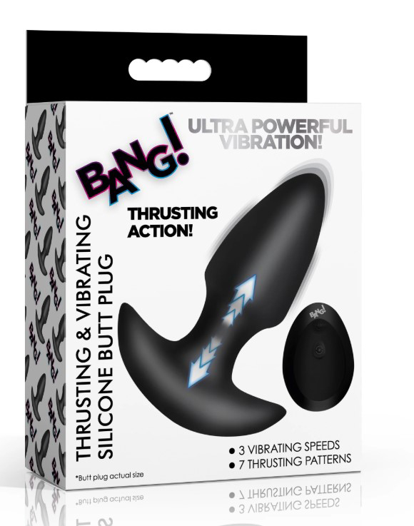 Q9fPFkVj Thrusting and Vibrating Silicone Butt Plug Black - Image 1