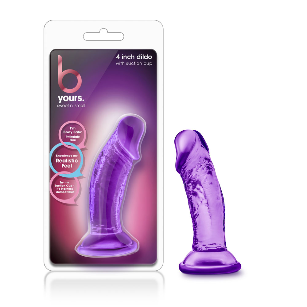 www.blushnovelties.com B Yours - Sweet n' Small 4 Inch Dildo With Suction Cup - Purple - Image 1