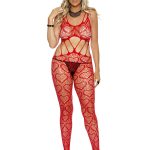 Heart Net Bodystocking With Open Crotch Red Qs