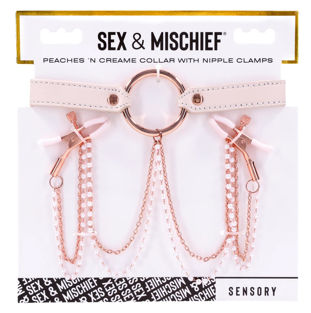 dVNcnw1E7fgb8S6QyVYJtT55smyrNB1e Peaches N Creame Collar With Nipple Clamps - Pink - Image 1