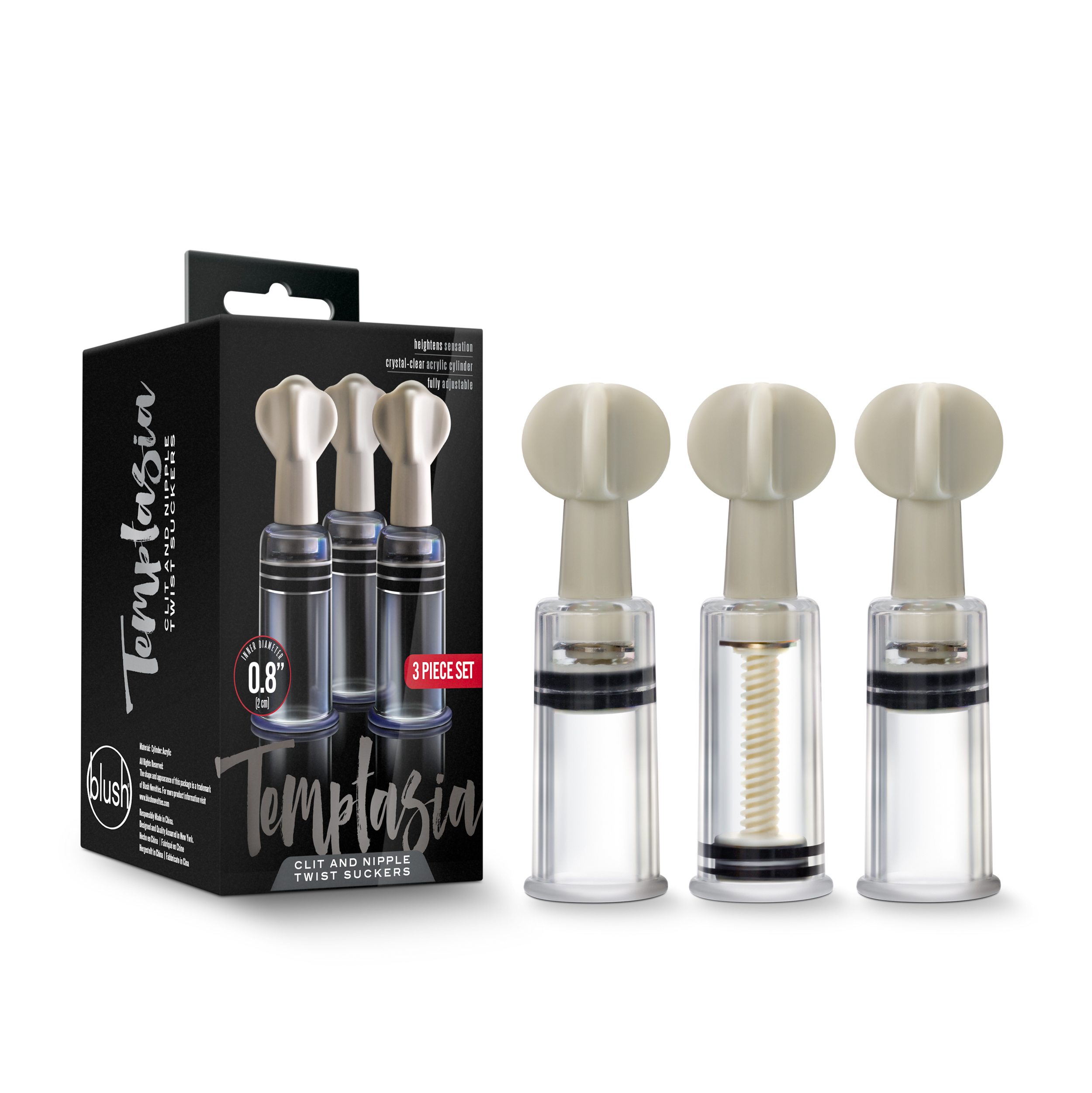 www.blushnovelties.com Temptasia - Clit and Nipple Twist Suckers - Set of 3 - Clear - Image 1