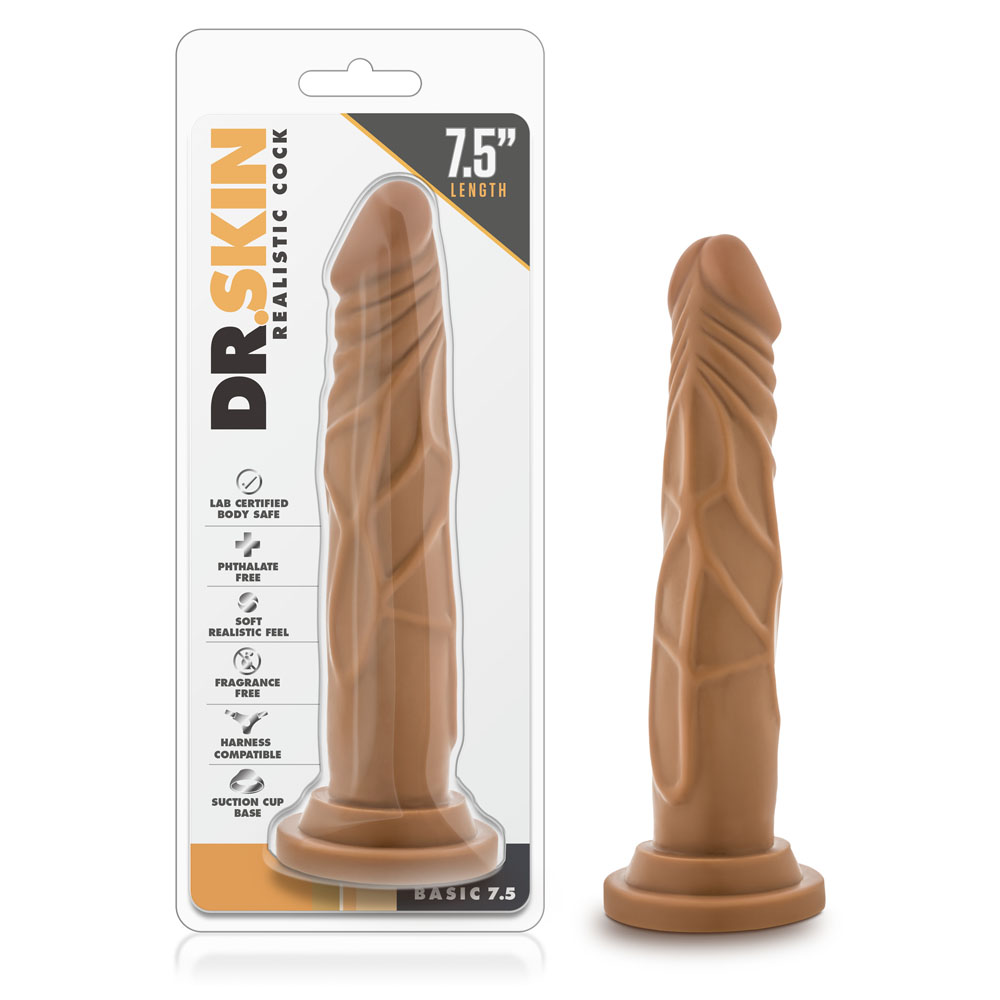 www.blushnovelties.com Dr. Skin - Realistic Cock - Basic 7.5 - Mocha - Image 1