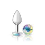Clear Iridescent Round Gem Silver Metal Plug - Sm - Image 3