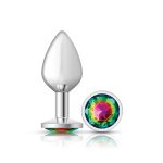 Rainbow Round Gem Silver Metal Plug - Md - Image 2