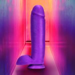 Neo Elite - 10 Inch Silicone Dual Density Cock with Balls - Neon Purple - Image 2